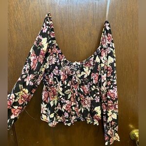 floral low cut loose blouse